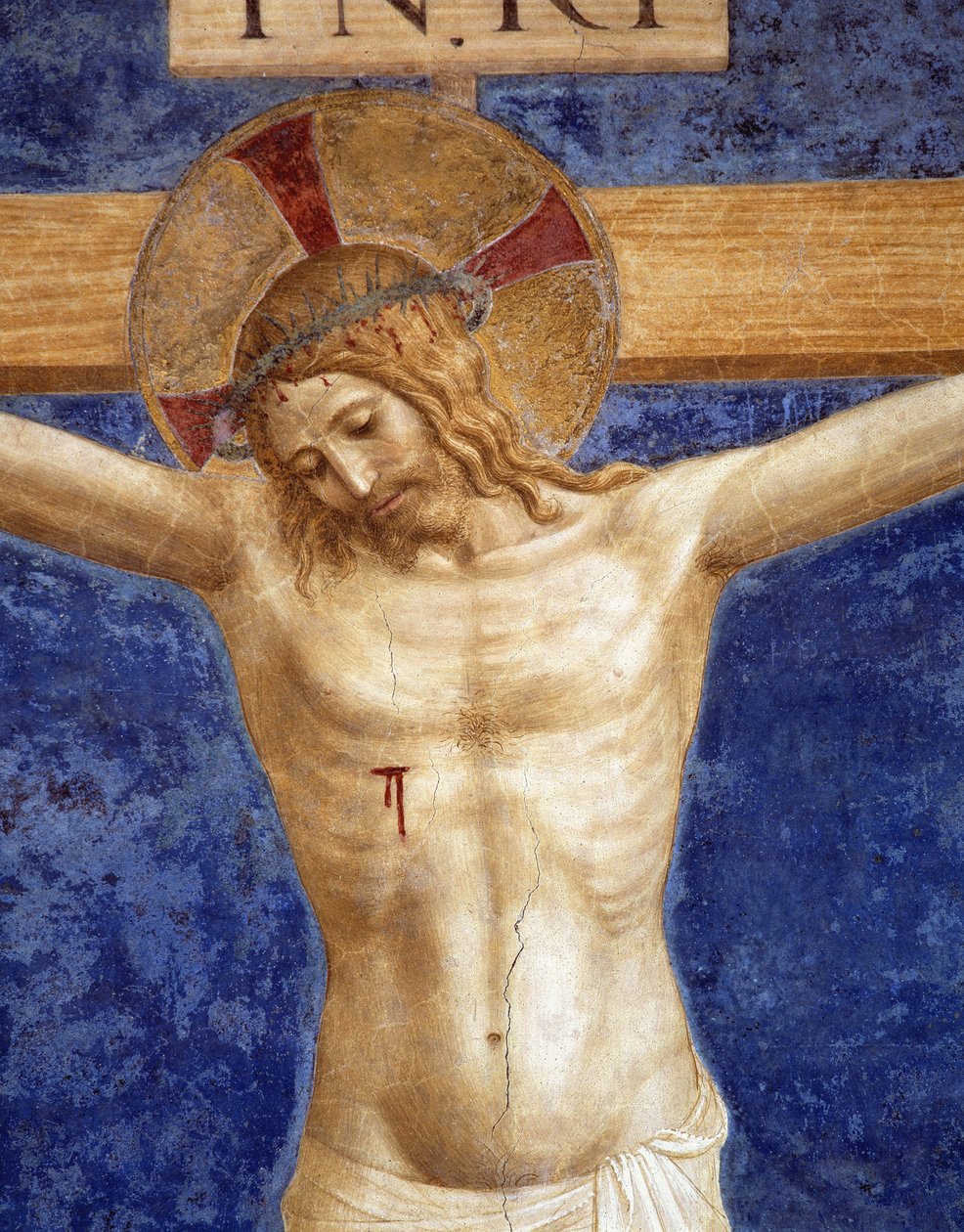 Chrystus ukrzyżowany. Napis "INRI" na krzyżu, detal autorstwa Fra Angelico