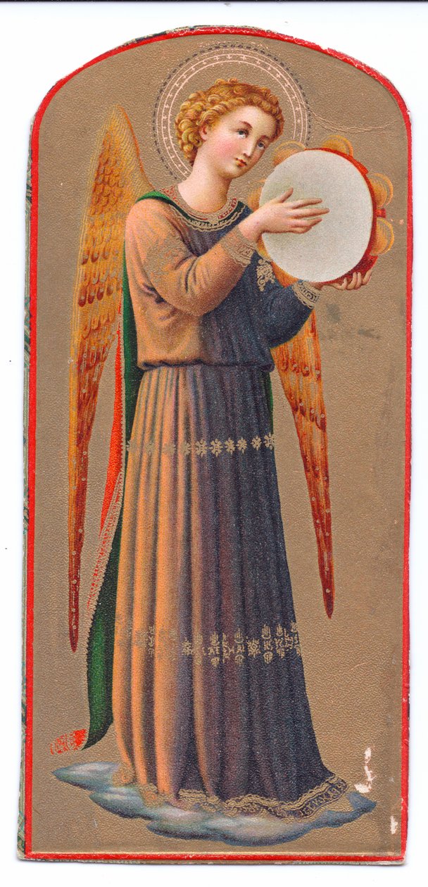 Kolorowy druk litograficzny fra angelico Anioł grający na tamburynie, ok. 1900 r. 1910 autorstwa Fra Angelico