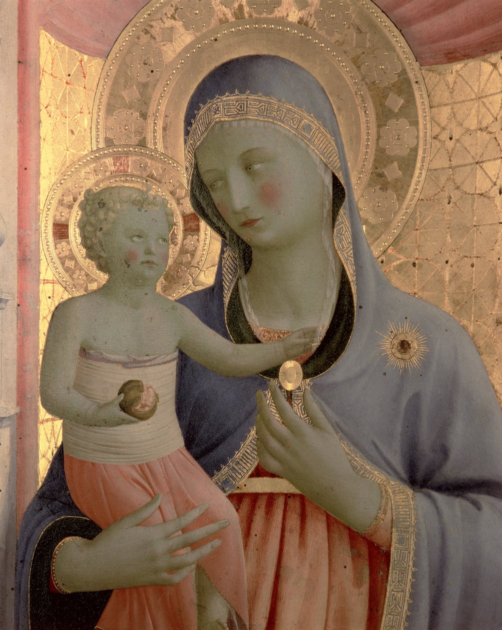 Fragment Matki Boskiej z Dzieciątkiem z Ołtarza Annaleny, po 1434 tempera na panelu autorstwa Fra Angelico