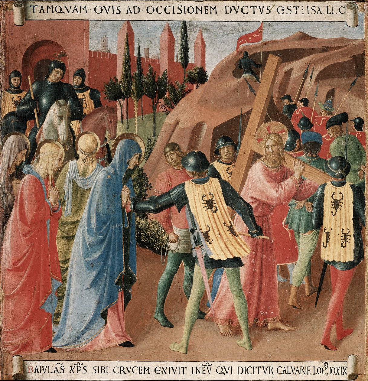 Historia życia Chrystusa: wejście na Kalwarię, niesienie krzyża autorstwa Fra Angelico