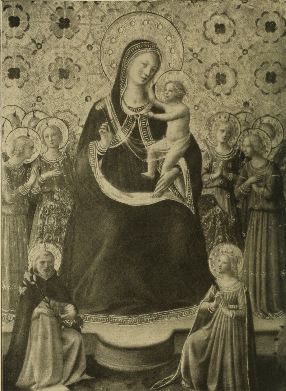 Madonna z Dzieciątkiem na tronie z dziewięcioma aniołami i świętymi Dominikiem i Katarzyną Aleksandryjską autorstwa Fra Angelico