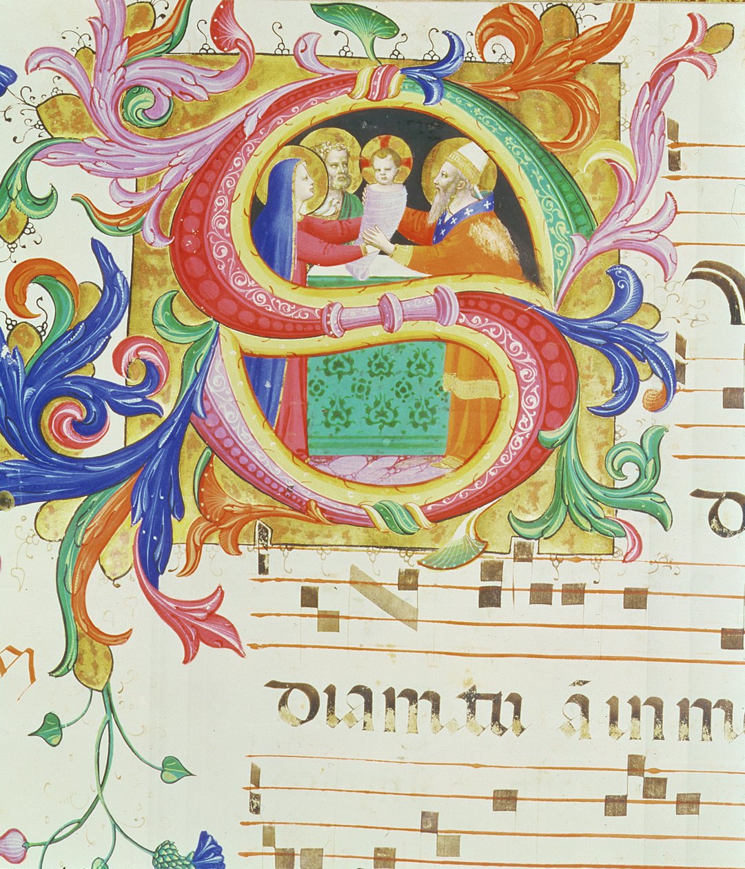 Mszał 558 f.73v Historyczny inicjał „S” przedstawiający Ofiarowanie w Świątyni (szczegóły patrz 88931) autorstwa Fra Angelico