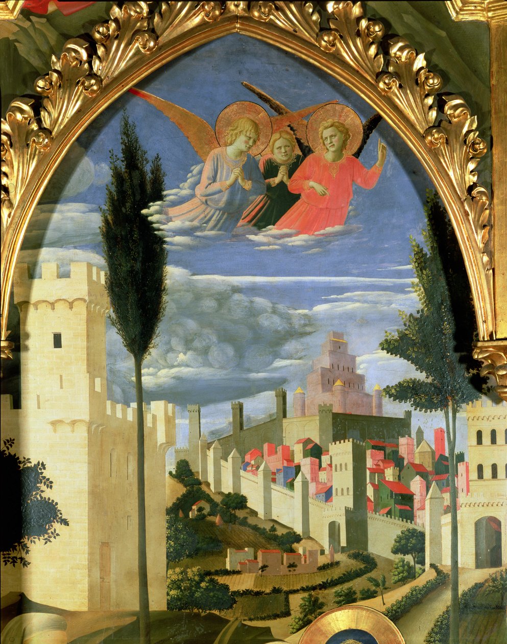 Ołtarz Santa Trinita, detale żałobnych aniołów, ok. 1434 tempera i złoto na panelu autorstwa Fra Angelico