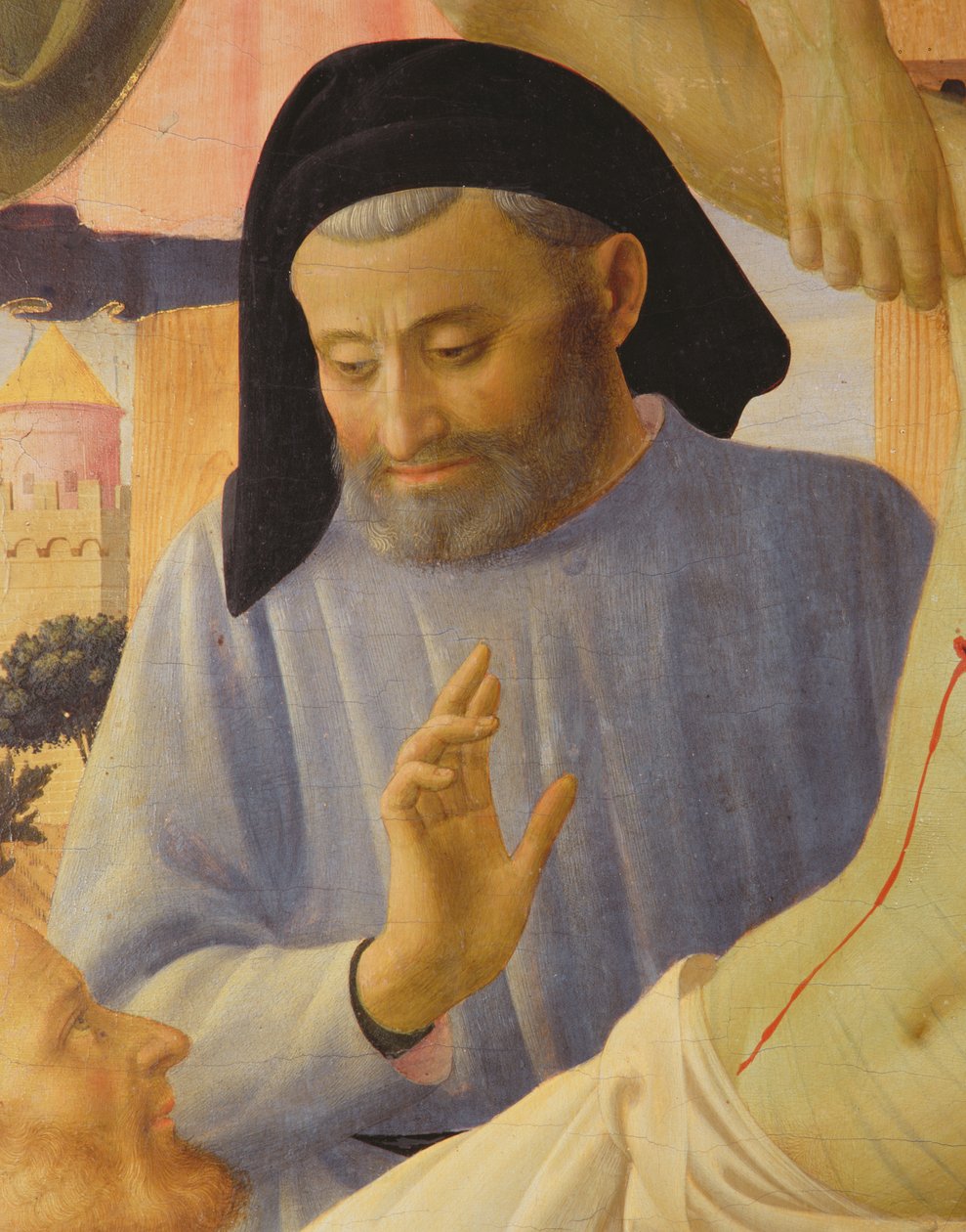 Santa Trinita, detal Józefa z Arymatei, ok. 1434 tempera i złoto na panelu autorstwa Fra Angelico