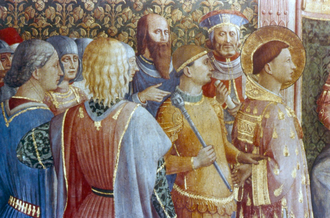 Fragment św. Wawrzyńca przed trybunałem Decjusza, połowa XV wieku. autorstwa Fra Angelico