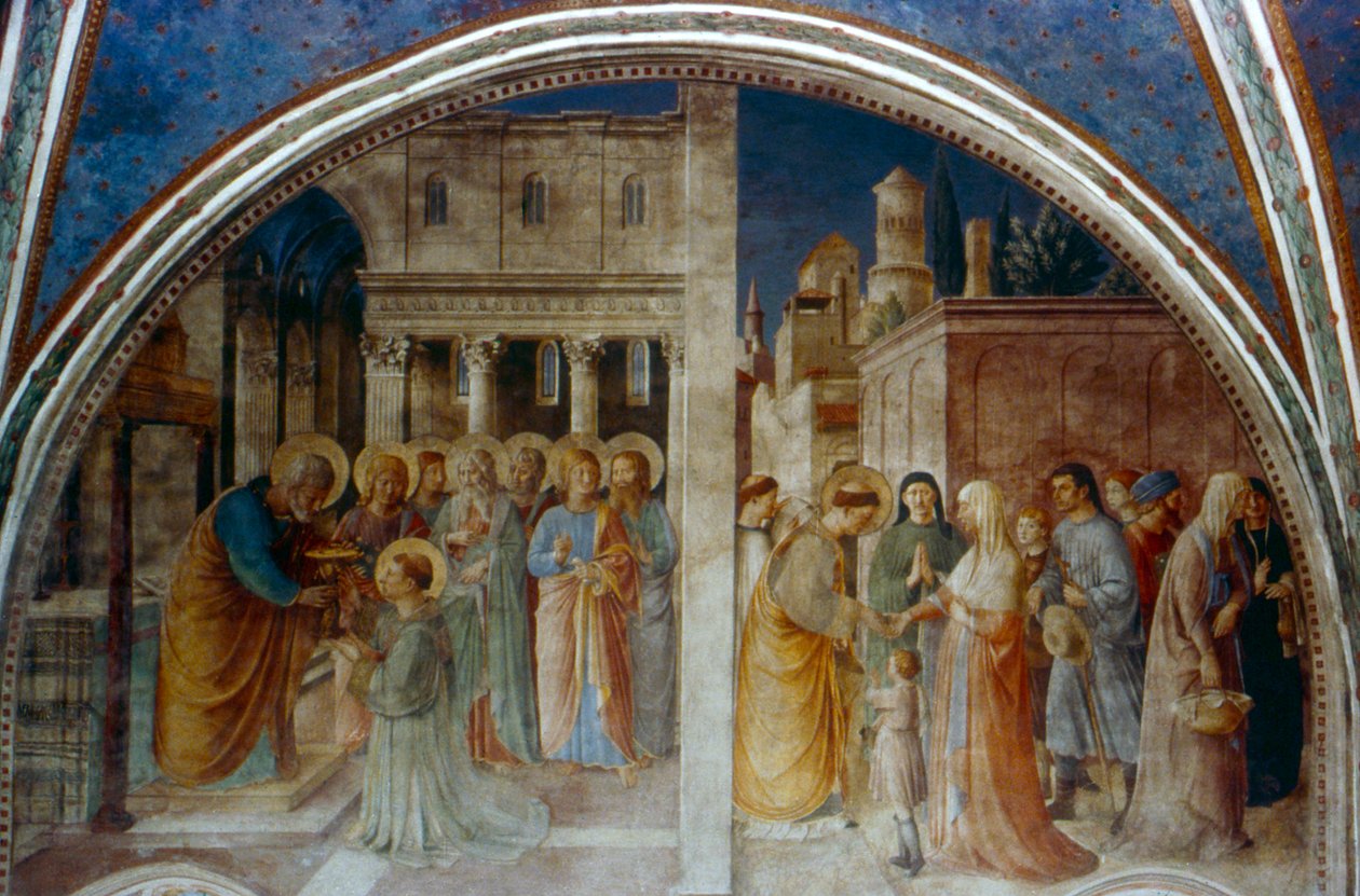 św. Piotr wyświęca św. Stefana diakona, połowa XV wieku autorstwa Fra Angelico