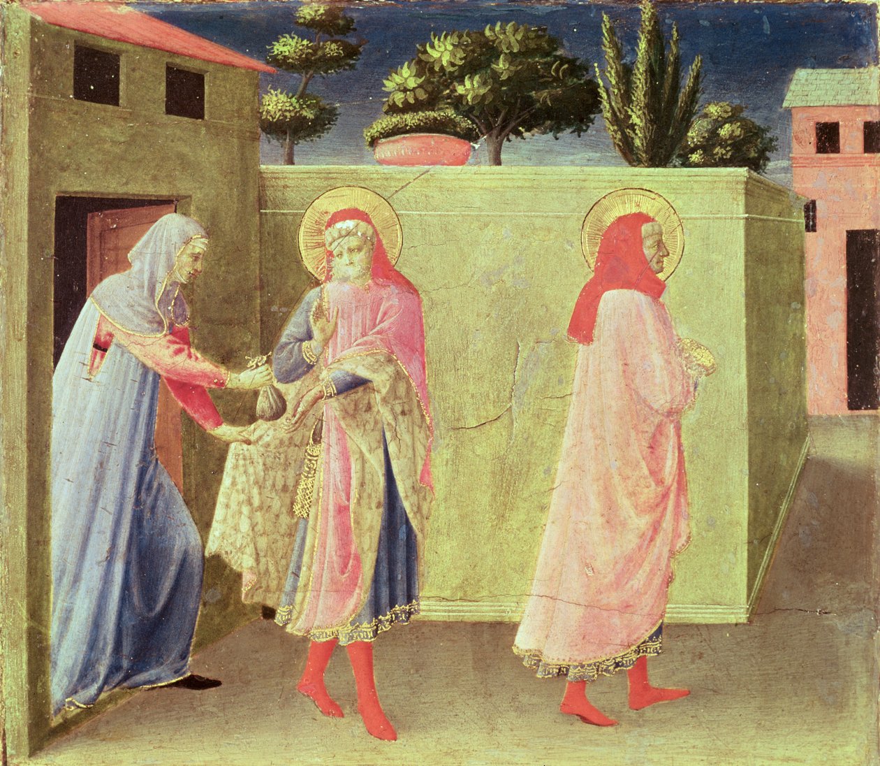 Uzdrowienie Palladii przez SS. Kosma i Damian, predella z Ołtarza Annaleny, 1434 (tempera na desce) autorstwa Fra Angelico