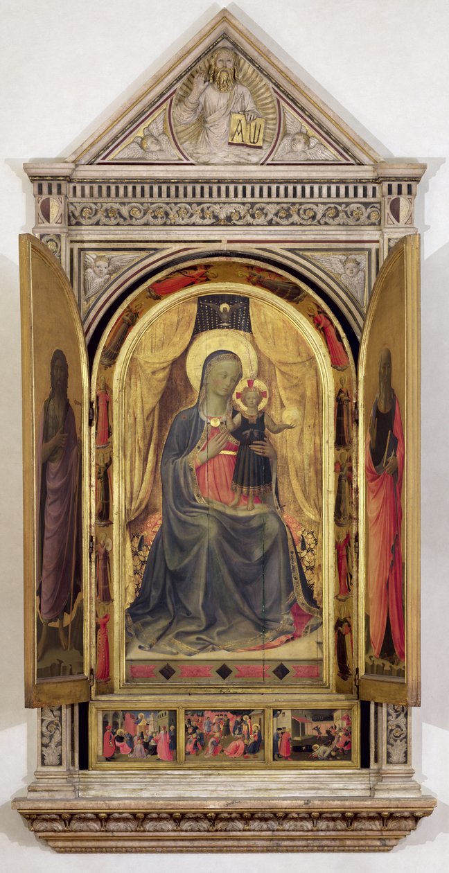 Tryptyk Linaiuoli (z otwartymi okiennicami): Dziewica z Dzieciątkiem na tronie ze św. Janem Chrzcicielem i św. Markiem, 1433 (tempera na desce) (szczegóły patrz 119416) autorstwa Fra Angelico