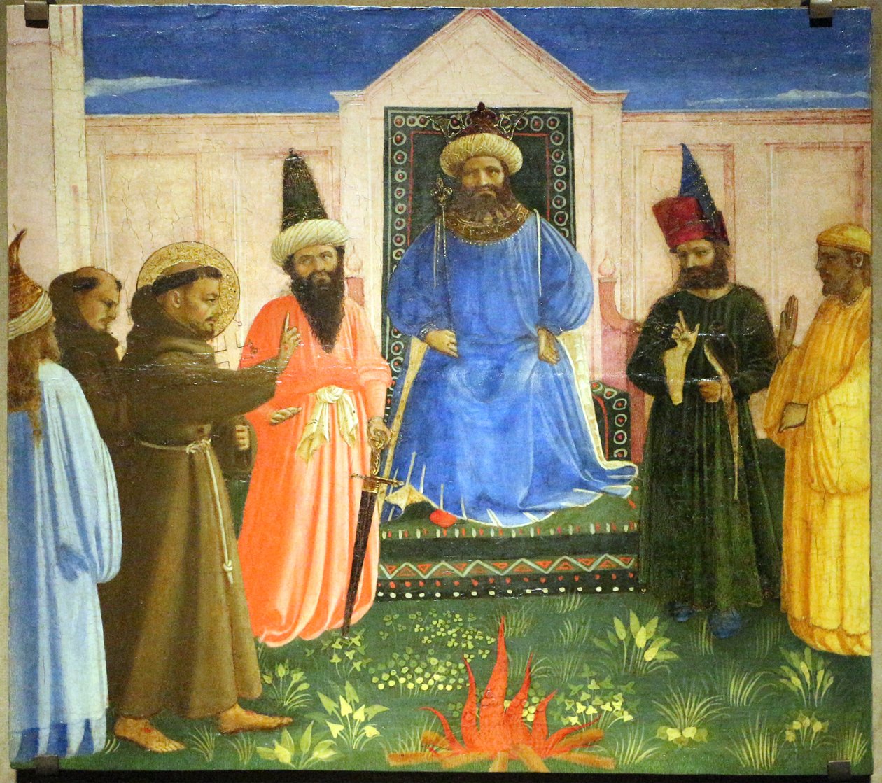Próba ognia, św. Franciszek oferuje przejście przez ogień, aby nawrócić sułtana Egiptu (Legenda maior, IX, 8). autorstwa Fra Angelico