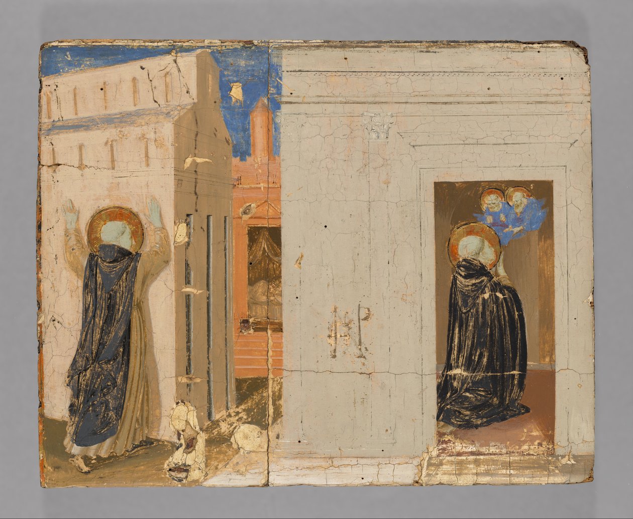 Die Vision von Papst Innozenz III.; Heilige Petrus und Paulus erscheinen dem Heiligen Dominikus autorstwa Fra Angelico