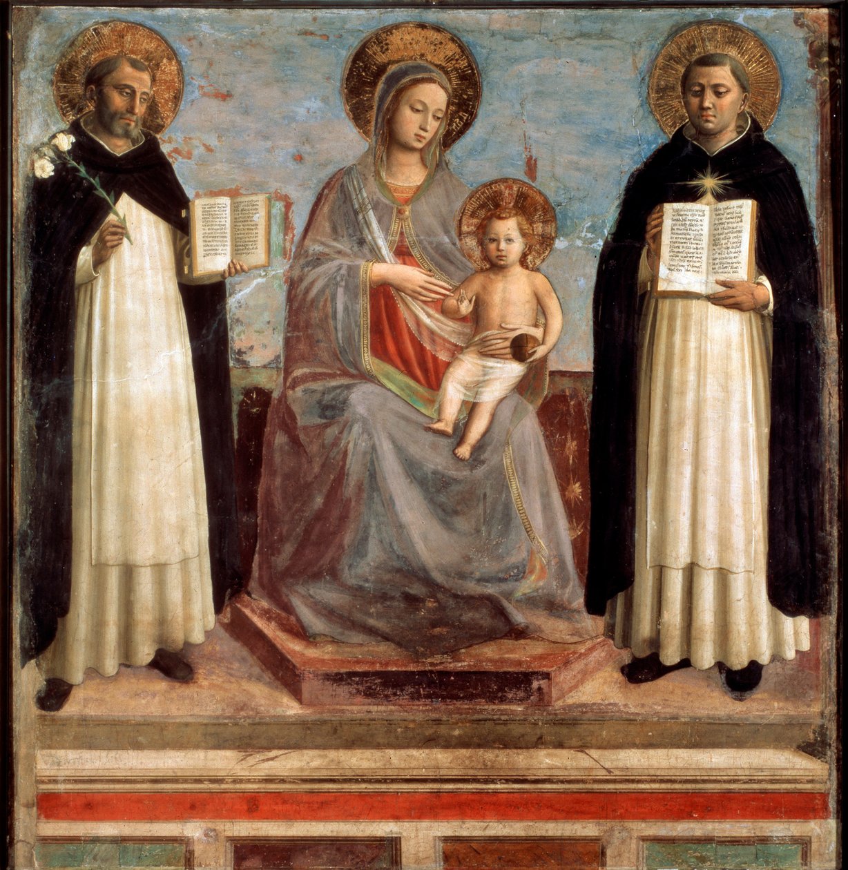Dziewica z Dzieciątkiem ze świętymi Dominika i Tomaszem z Akwinu, 1424-1430 autorstwa Fra Angelico