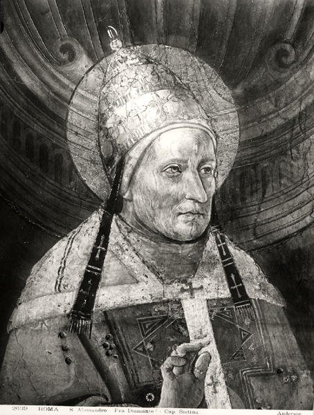 Aleksander I (zm. 115) z Kaplicy Sykstyńskiej (fresk) (zdjęcie czarno-białe) autorstwa Fra Diamante