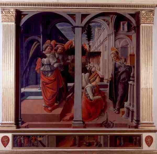 Zwiastowanie, c.1445 (olej na panelu) (patrz również 80047) (szczegóły patrz 99684 i 99686) autorstwa Fra Filippo Lippi