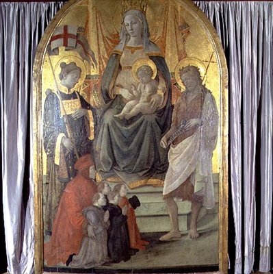Madonna z Dzieciątkiem na tronie SS. Stefan, Jan Chrzciciel, Francesco Datini (ok. 1335-1410) i rodzina Ceppo autorstwa Fra Filippo Lippi