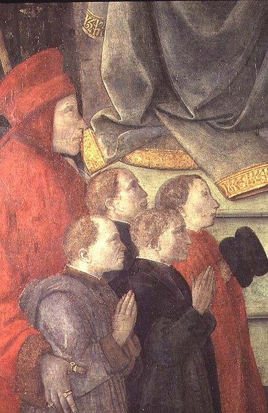 Portret Datiniego i Buonomini del Ceppo, z ołtarza Madonny del Ceppo autorstwa Fra Filippo Lippi