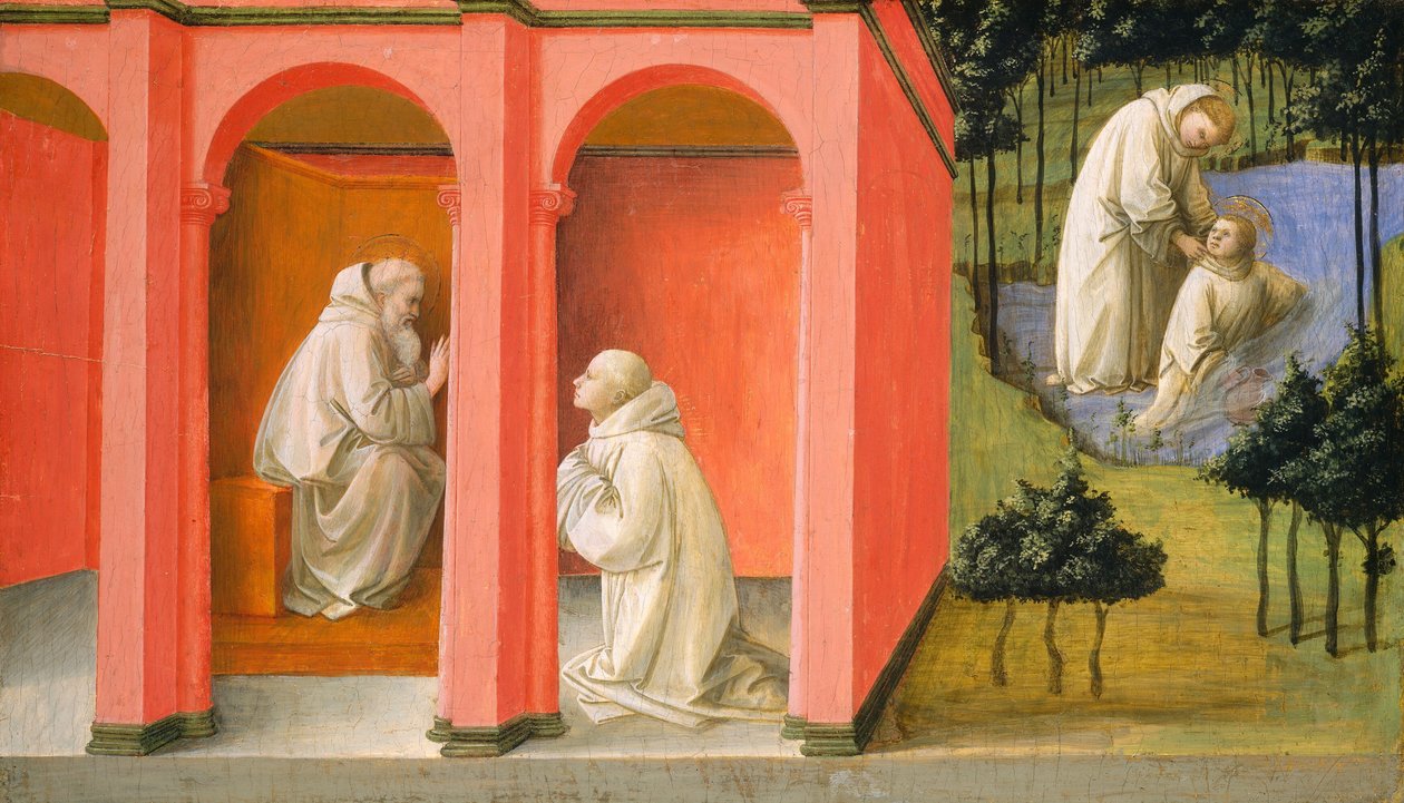 Św. Benedykt nakazuje świętemu Maurowi ratować świętego Placidusa autorstwa Fra Filippo Lippi