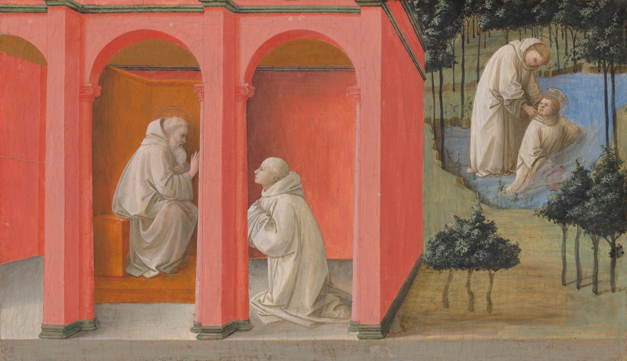Święty Benedykt wysyła świętego Maura na ratunek świętemu Placydusowi autorstwa Fra Filippo Lippi