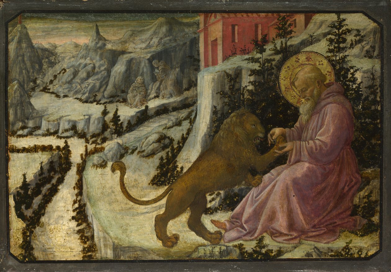 Święty Hieronim i Lew Predella Panel Ołtarza Pistoia Santa Trinità, 1455-1460 autorstwa Fra Filippo Lippi