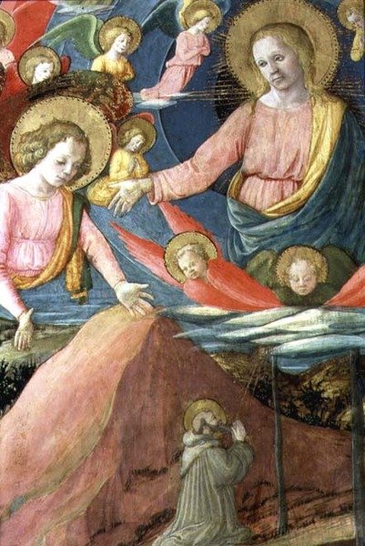 Śmierć św. Hieronima z Inghirami jako darczyńcą, szczegół przedstawiający Niebiańską Zastępę i anioły, 1459-60 autorstwa Fra Filippo Lippi