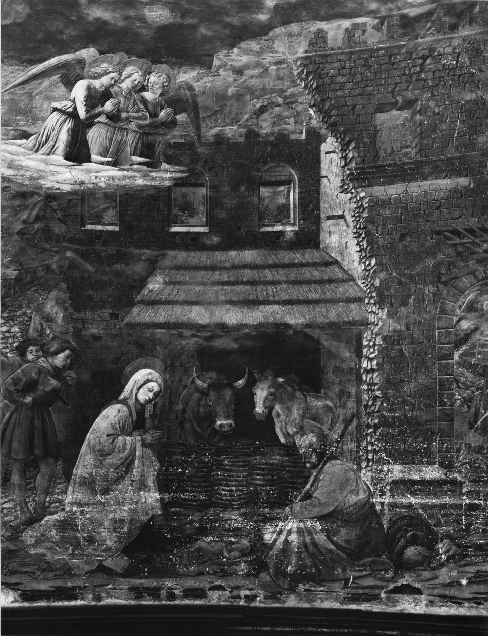 Szopka, jedna ze scen z cyklu fresku Żywot Marii w absydzie katedry autorstwa Fra Filippo Lippi