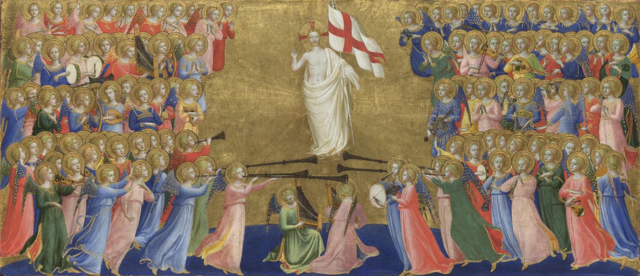 Chrystus uwielbiony na dziedzińcu niebios Panel z Ołtarza Fiesole San Domenico, ok. 1930 r. 1423-1424 autorstwa Fra Giovanni Angelico da Fiesole