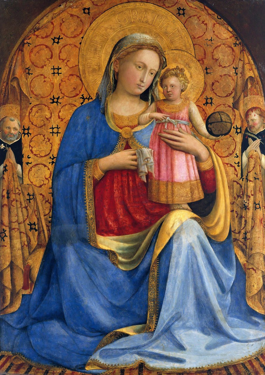 Madonna z Dzieciątkiem ze świętymi Dominikiem i Piotrem Męczennikiem Madonna dell Umilitá, ca. 1433 autorstwa Fra Giovanni Angelico da Fiesole