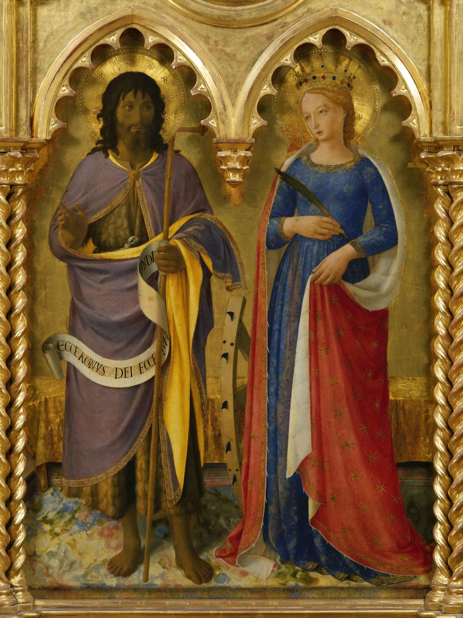 Św. Jan Chrzciciel i św. Katarzyna Aleksandryjska Z ołtarza w Perugii, ok. 1437. autorstwa Fra Giovanni Angelico da Fiesole