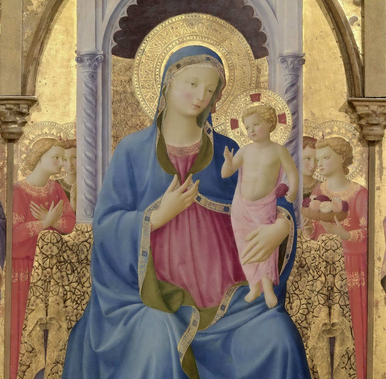 Dziewica z Dzieciątkiem. Poliptyk Cortona Detal panelu centralnego, ok. 1437. autorstwa Fra Giovanni Angelico da Fiesole