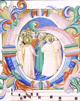 Mszał 558 f.41v Historyczny inicjał „G” przedstawiający Zesłanie Ducha Świętego autorstwa Fra and Strozzi Zanobi di Benedetto Angelico