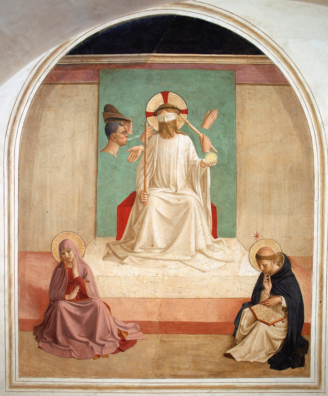 Chrystus wyśmiewany w obecności Dziewicy i św. Dominika autorstwa Fra school of Angelico