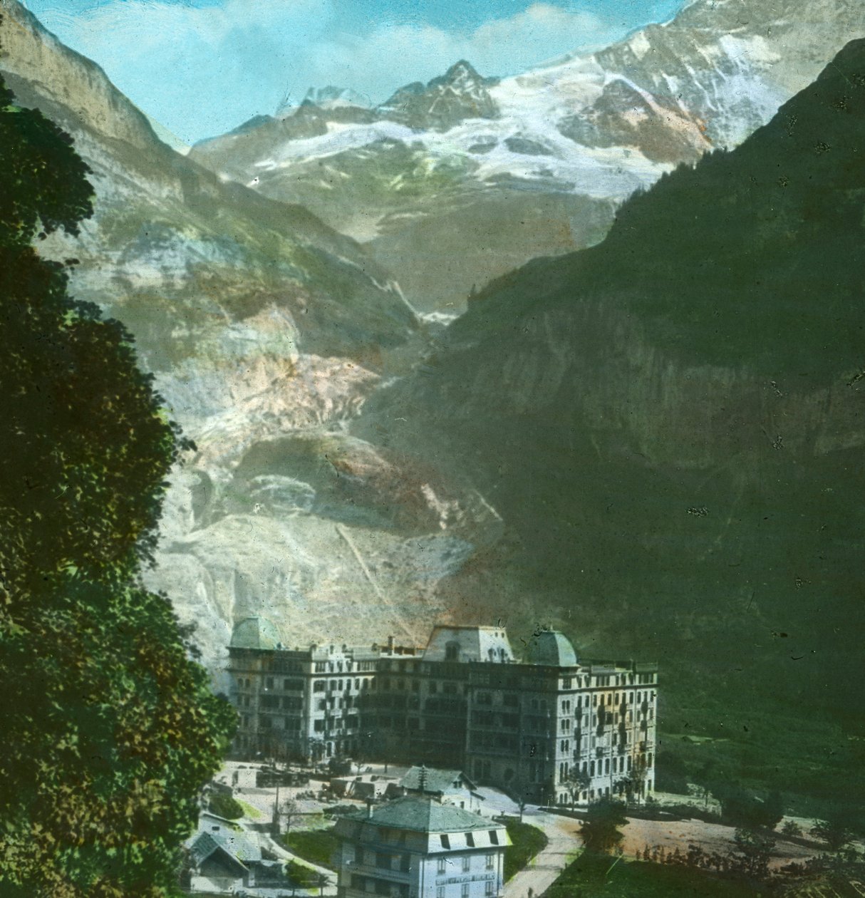 Bear Hotel, lodowiec i Fiescherhorn, Grindelwald, Szwajcaria, koniec XIX-początek XX wieku. autorstwa Fradelle and Young
