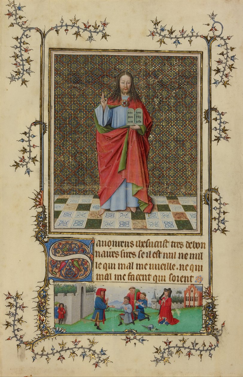 Błogosławieństwo Chrystusa, miniatura z Modlitewnika Très Belles Heures of Notre-Dame, rozczłonkowany rękopis autorstwa Français