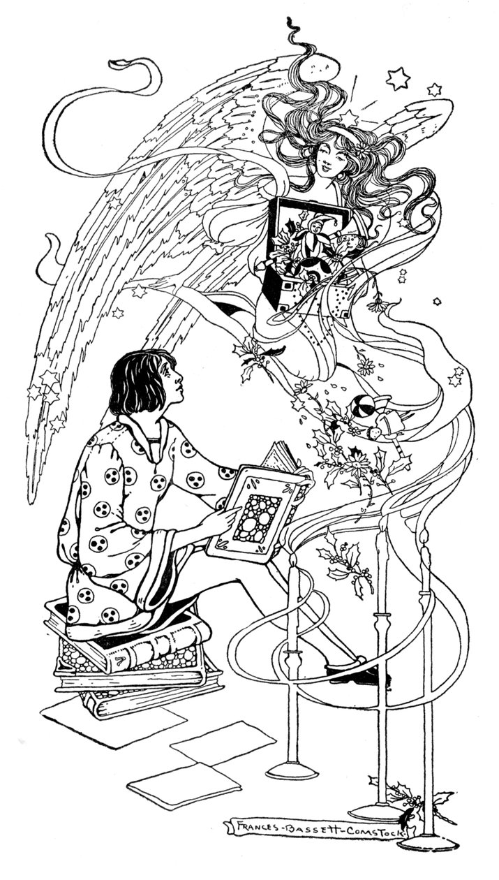 Ilustracja z książki "Christmas and the Literature of Disillusion" Samuela McChorda Crothersa, 1908 r. autorstwa Frances Bassett Comstock