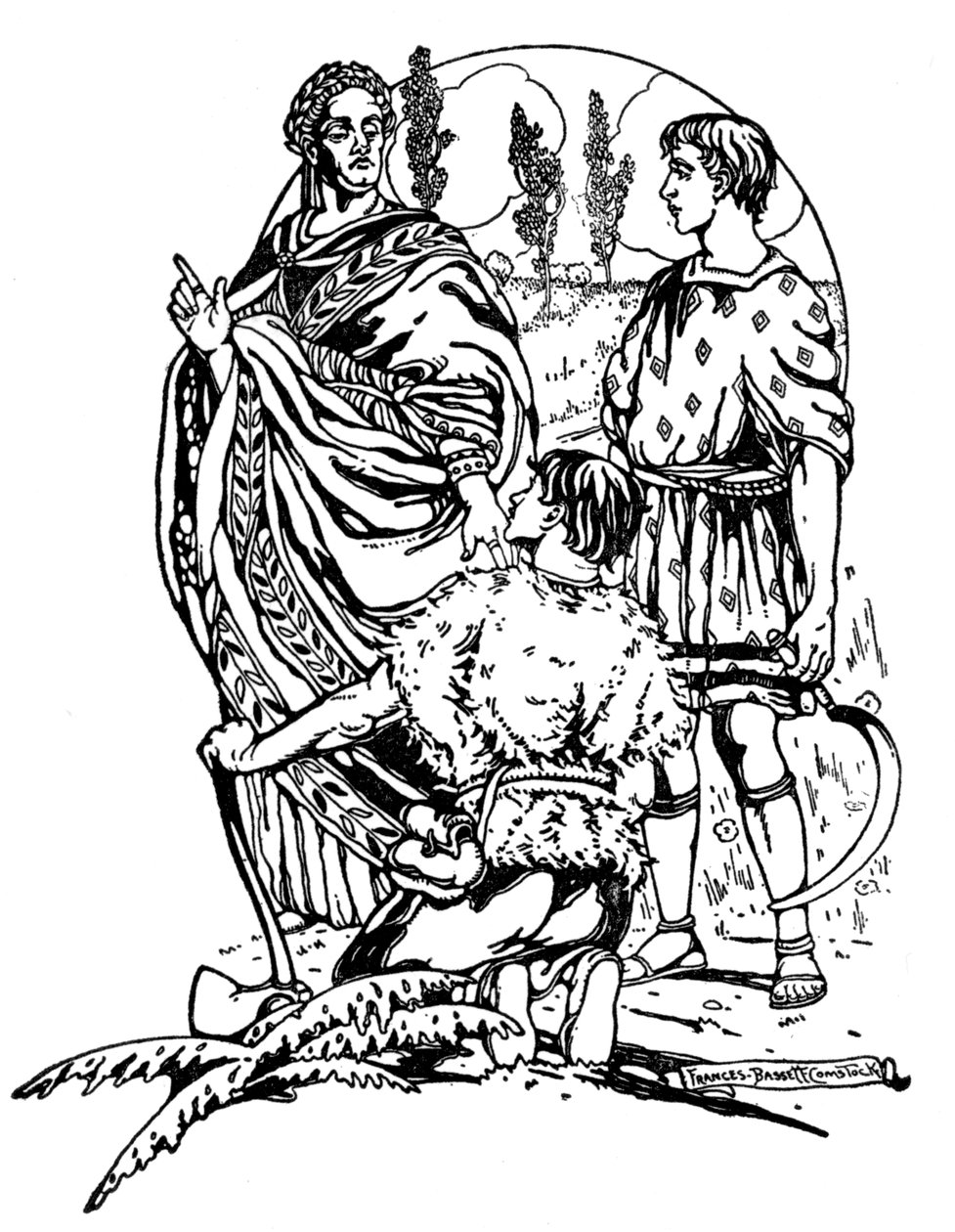 Ilustracja z książki „O byciu doktrynerem” Samuela McChorda Crothersa, 1908 autorstwa Frances Bassett Comstock