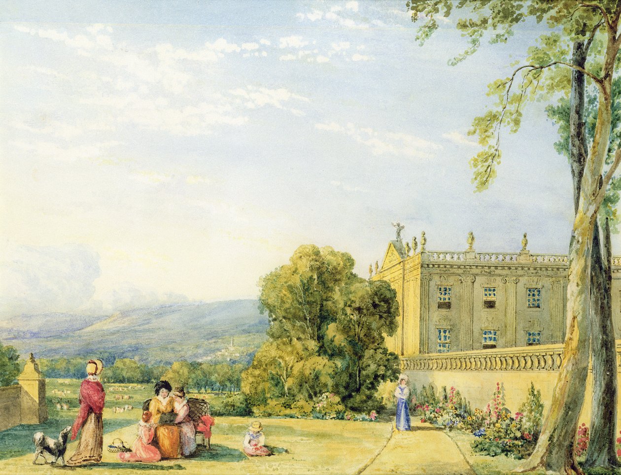 Widok Chatsworth, Derbyshire, c.1820 (para 85759) autorstwa Frances Elizabeth Swinburne