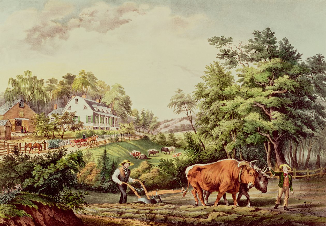 American Farm Scenes, rytował Nathaniel Currier (1813-98), wyd. Currier and Ives, Nowy Jork autorstwa Frances Flora Bond Palmer