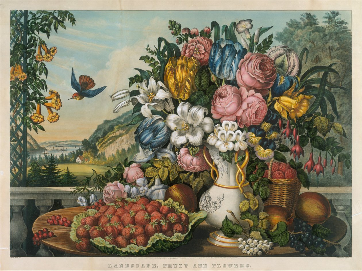 Krajobraz, owoce i kwiaty, 1862 autorstwa Frances Flora Bond Palmer