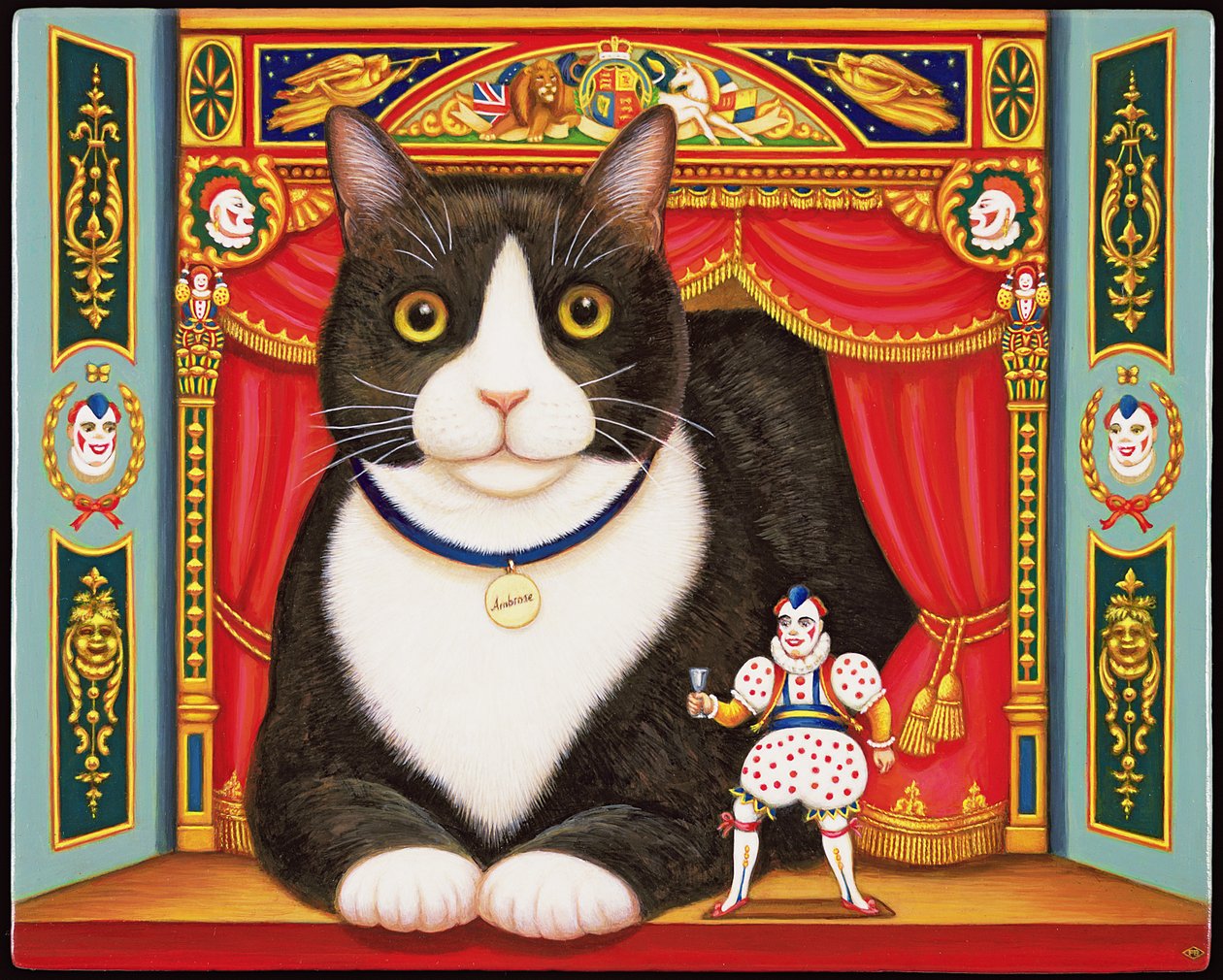 Ambroży Kot Teatralny, 2007 (olej i tempera na panelu) autorstwa Frances Broomfield