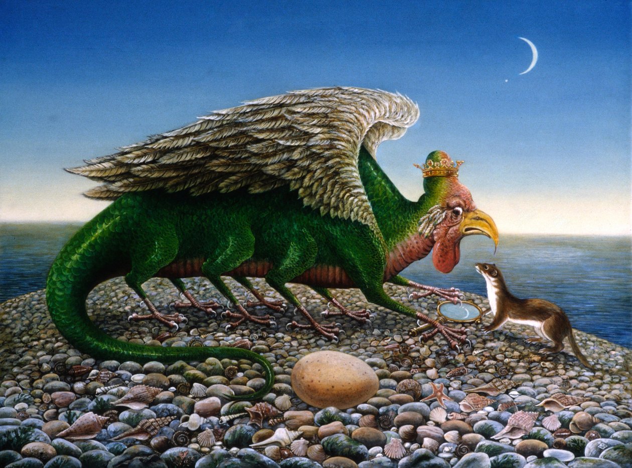 Bazyliszek, 1986 (oleje i tempera na papierze) autorstwa Frances Broomfield