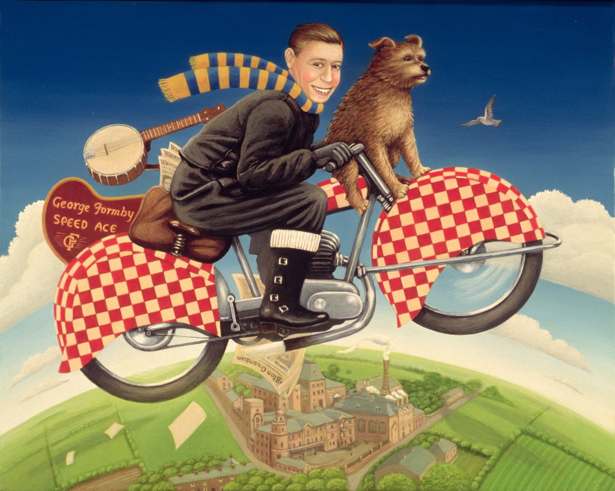 George Formby - Speed Ace, 1989 (olej i tempera na panelu) autorstwa Frances Broomfield