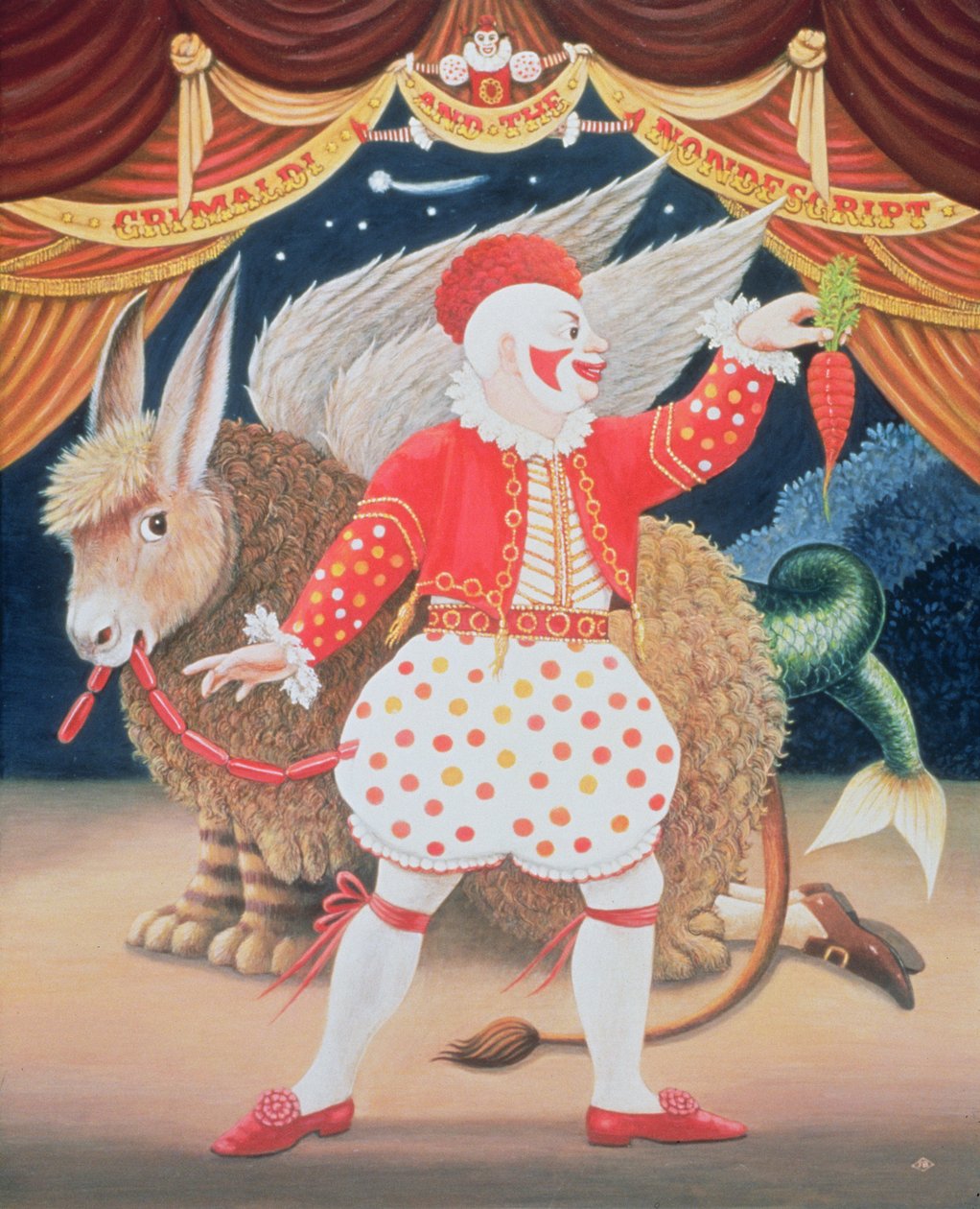 Grimaldi and the Nondescript, 1987 (olej i tempera na panelu) autorstwa Frances Broomfield