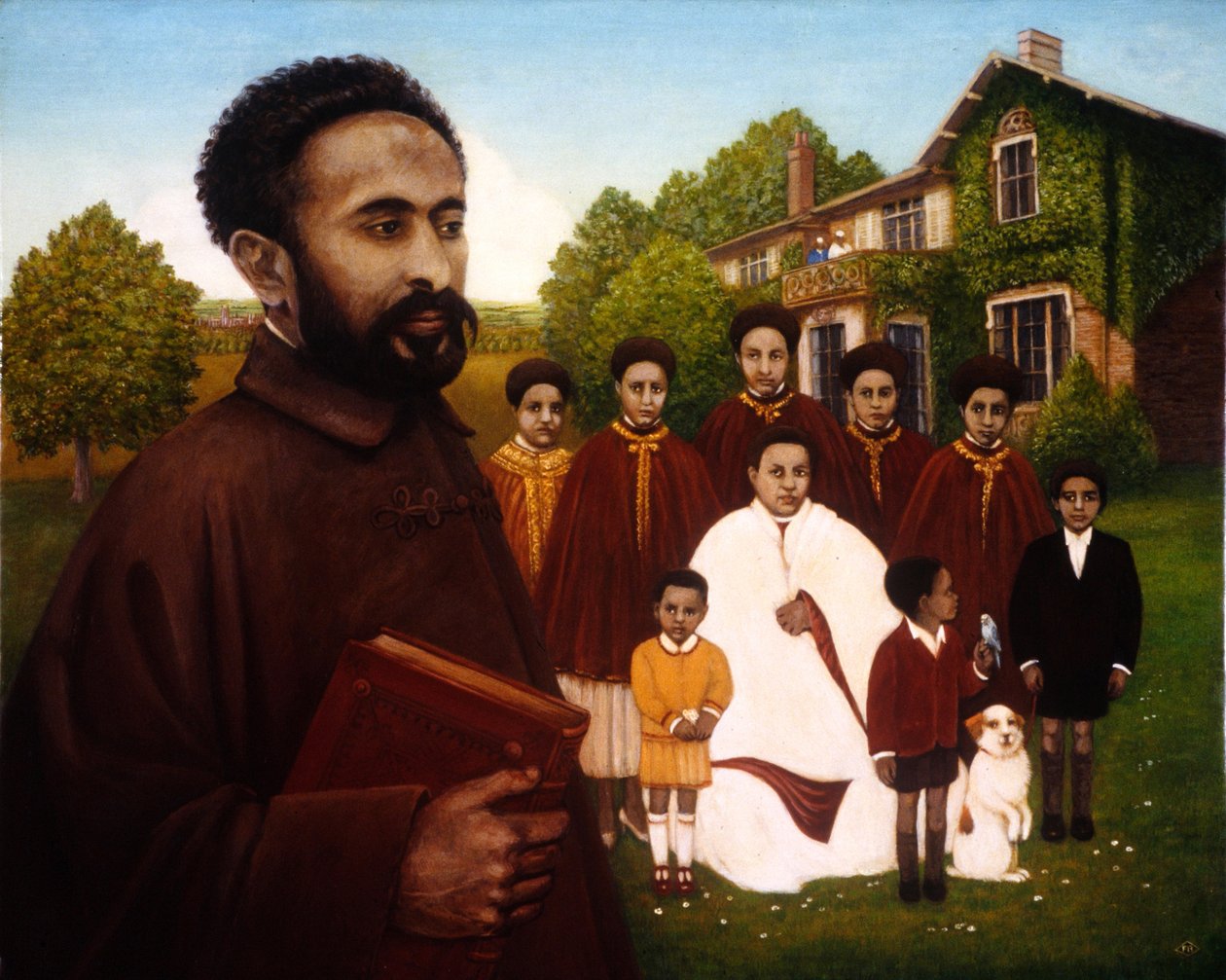 Haile Selassie in Exile, 1987 (olej i tempera na panelu) autorstwa Frances Broomfield
