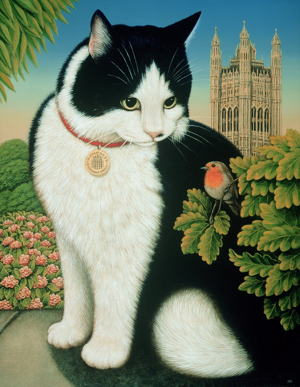 Humphrey, kot z Downing Street, 1995 (olej i tempera na panelu) autorstwa Frances Broomfield