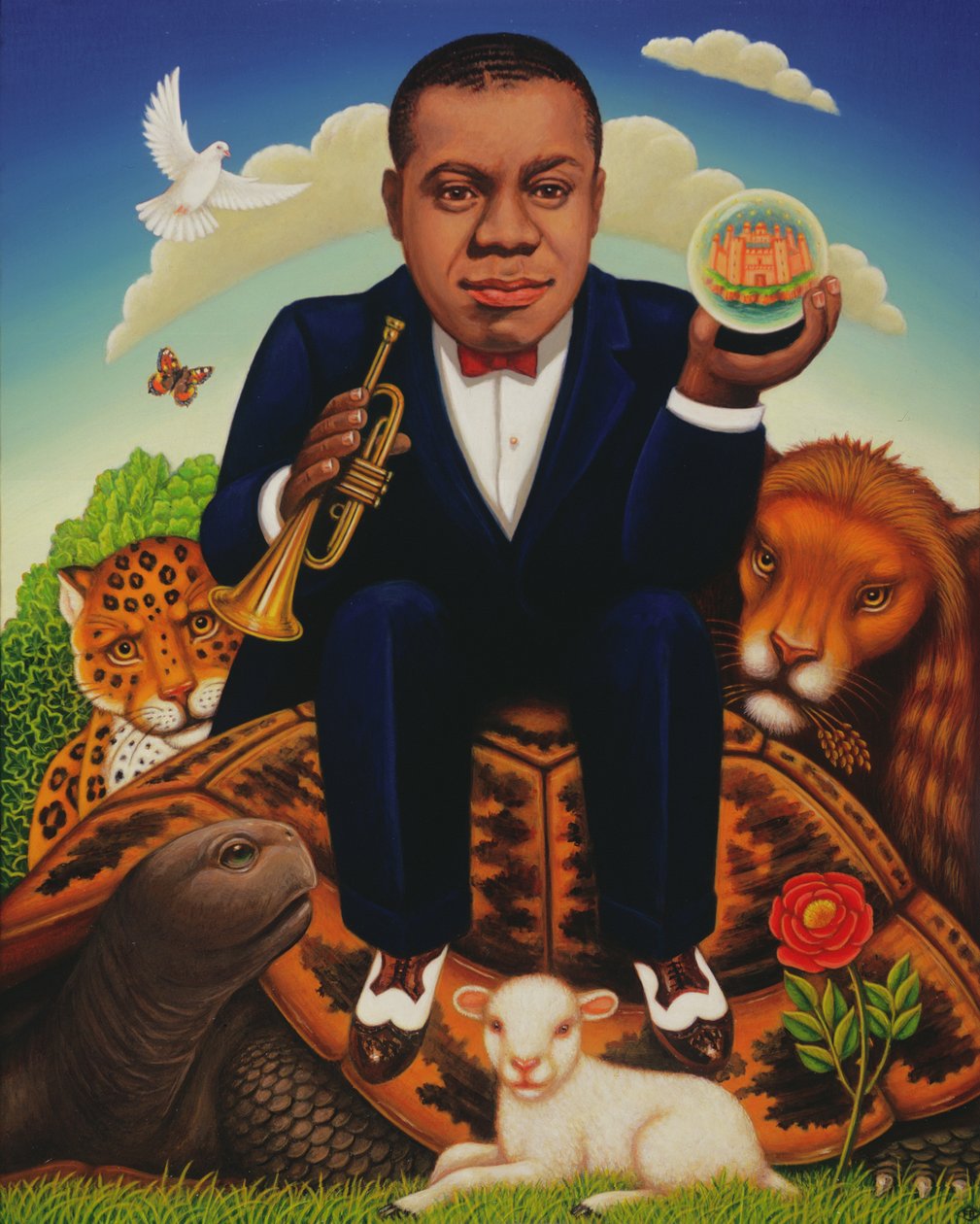To wspaniały świat (Louis Armstrong) 2006 (olej i tempera na panelu) autorstwa Frances Broomfield