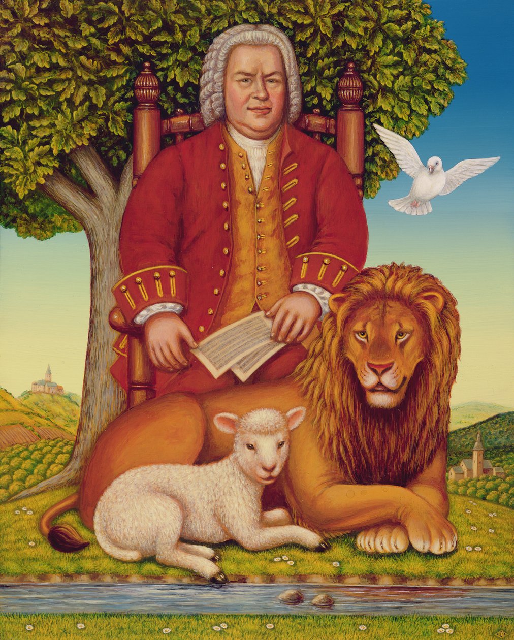 J.S. Bach (1685-1750) Królestwo pokoju, 2000 (olej i tempera na panelu) autorstwa Frances Broomfield