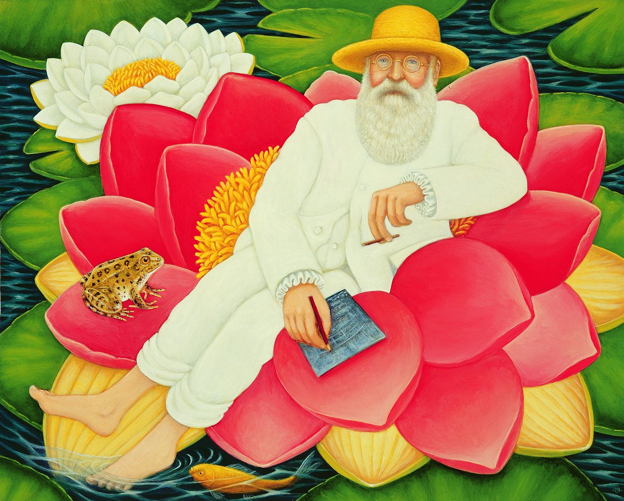 Lilie wodne Moneta, 1996 (olej i tempera na panelu) autorstwa Frances Broomfield