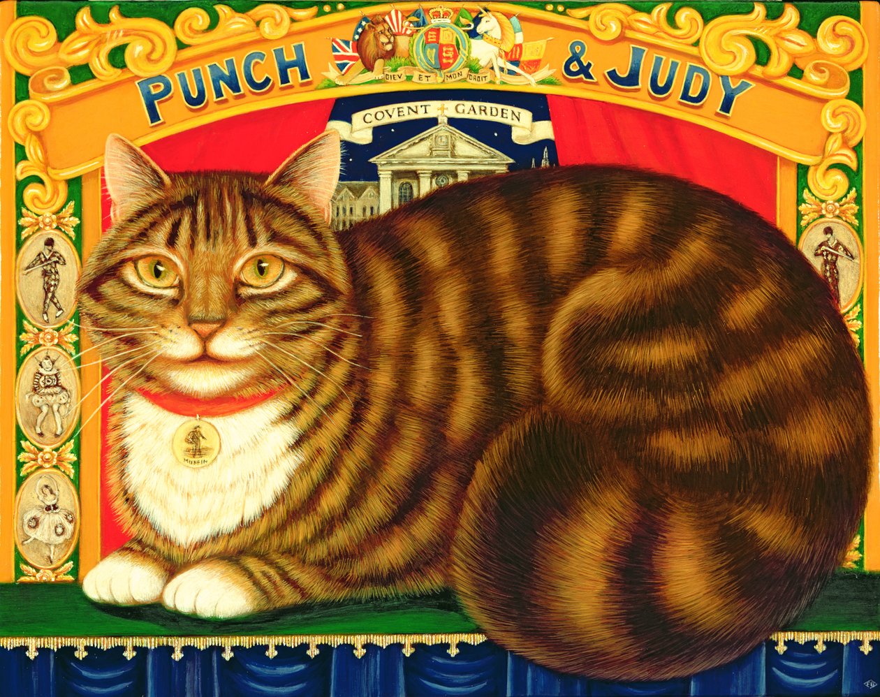 Muffin, Kot z Covent Garden, 1996 (olej i tempera na panelu) autorstwa Frances Broomfield