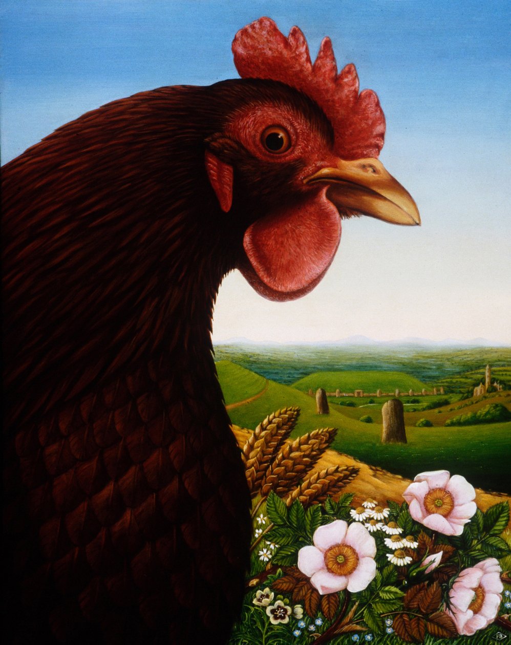 Music of a Lost Kingdom (Big Chicken), 1987 (olej i tempera na panelu) autorstwa Frances Broomfield