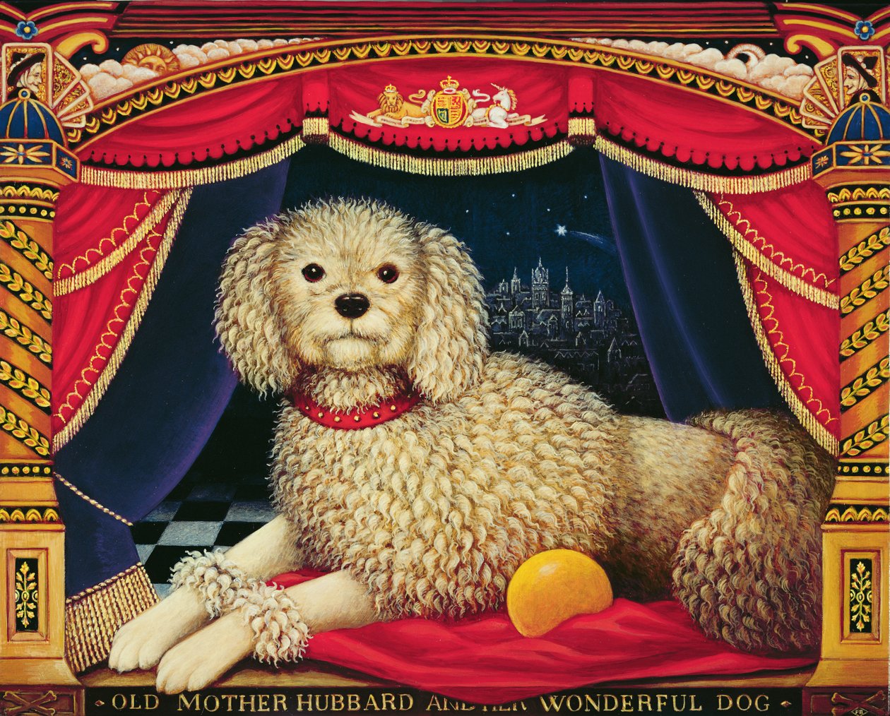 Old Mother Hubbards Wonderful Dog, 1998 (olej i tempera na panelu) autorstwa Frances Broomfield