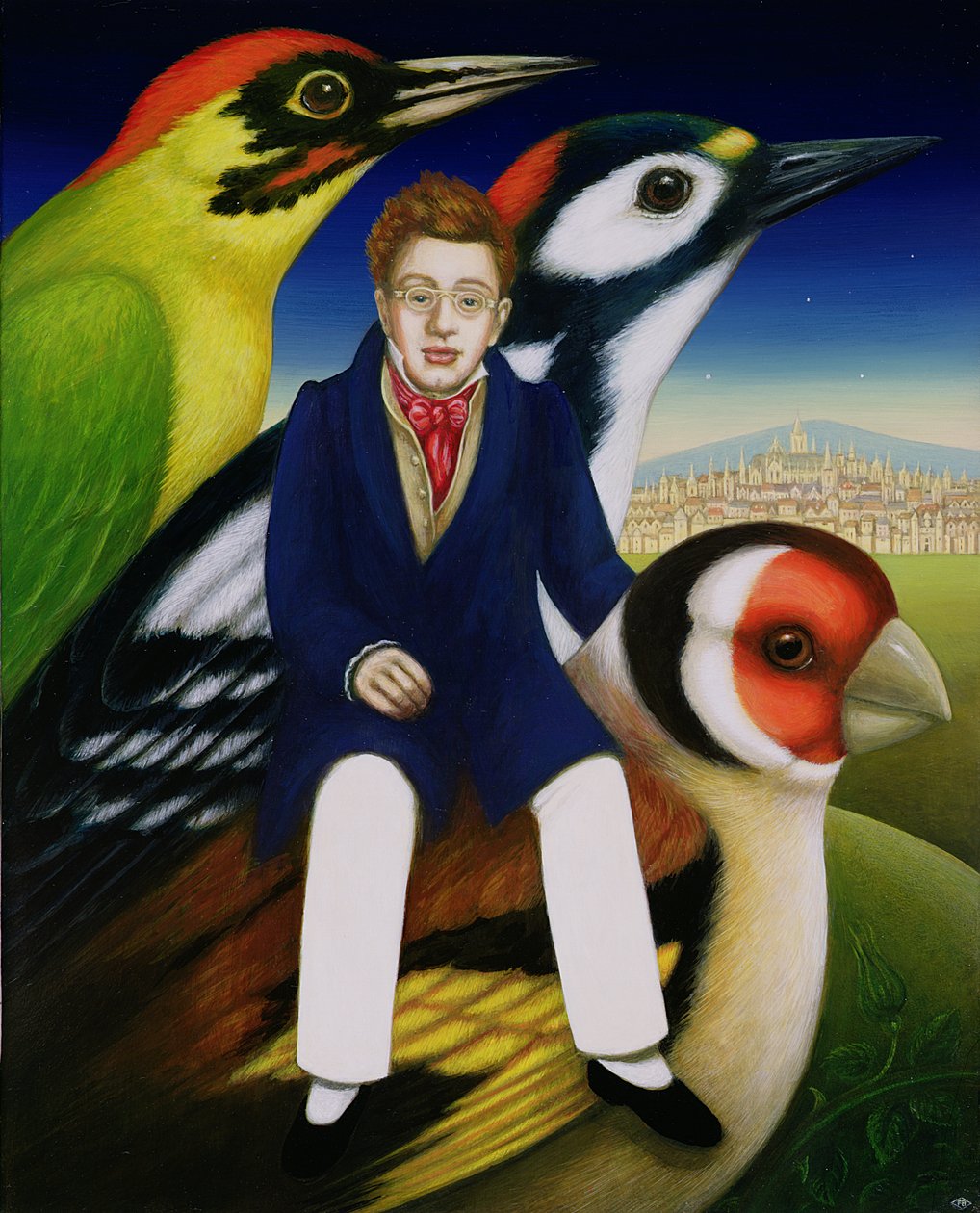 Schubert i język ptaków, 2000 (olej i tempera na panelu) autorstwa Frances Broomfield